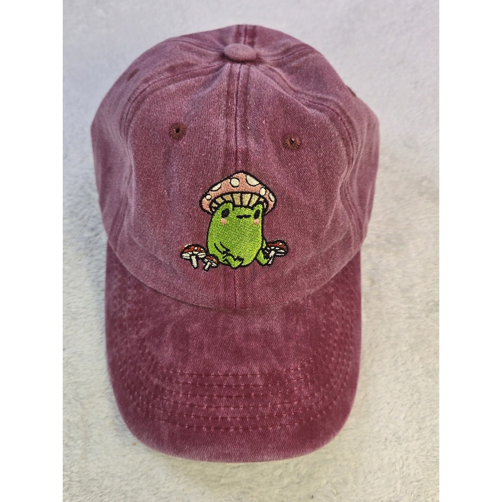 Vintage Style Frog Mushroom Hat Pink Washed Dad Cap Cottagecore Fairycore...